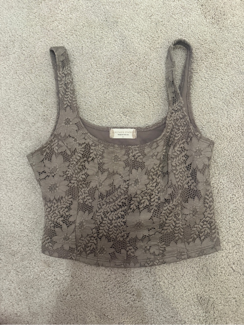 Altar'd State Taupe Lace Crop Tank